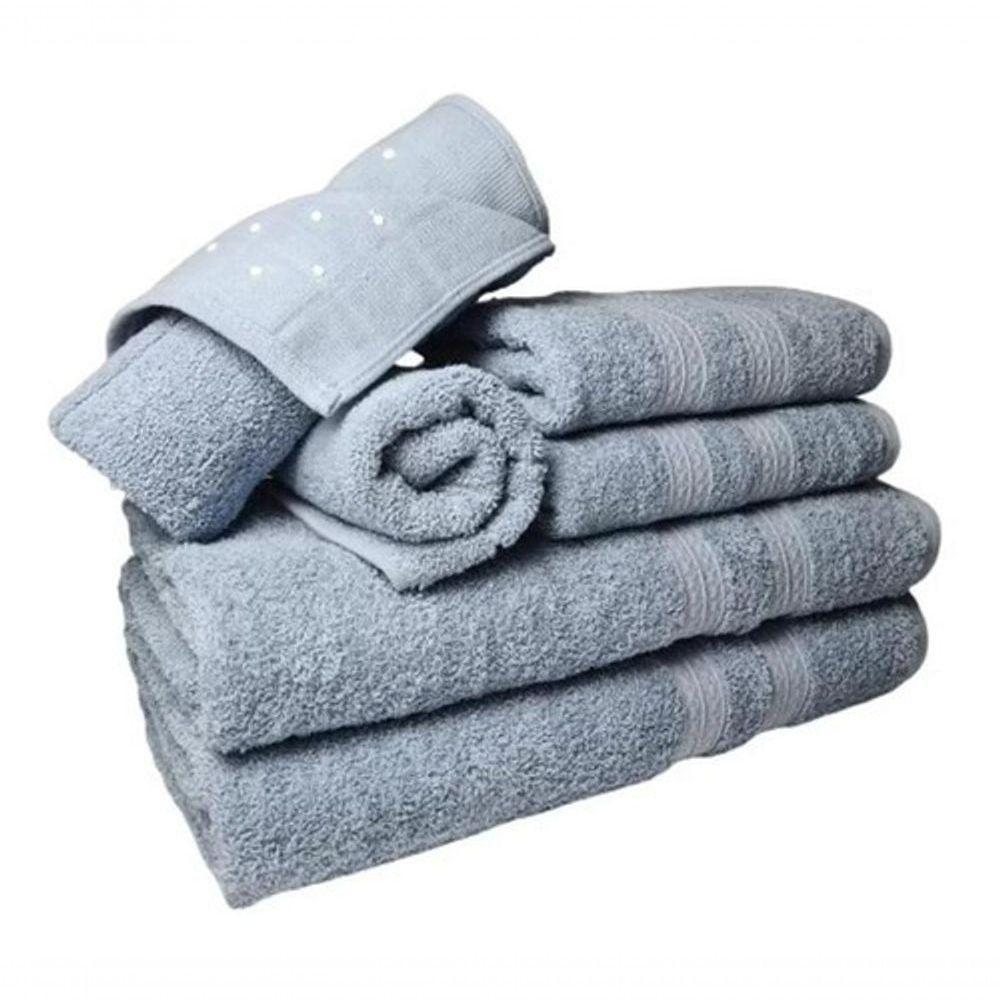 Jogo De Toalhas 6 Pçs Luxo 2 Banho 2 Rosto 2 Tapete Azul - 1