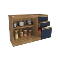 Balcão De Pia Celeste Kappesberg 100% Mdf 2 Portas 3 Gavetas Nogueira/azul 120cm - 3