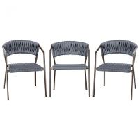 3 Cadeiras Atenas Tricô Náutico E Alumínio Varanda Marrom Prata - 1