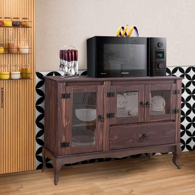 Balcão Buffet Para Cozinha 3 Portas Em Vidro 1 Gaveta Madeira Maciça Imbuia Shop Jm