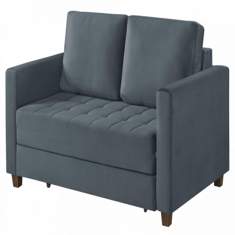 Sofá Cama Marcelle 2 Lugares 150 Casal Veludo Paris Pés De Madeira Talento Móveis Grafite Com Castanho - 1