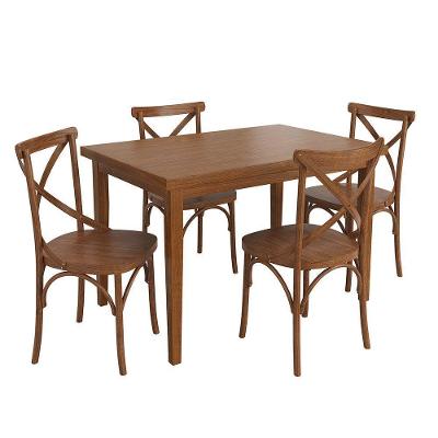 Conjunto Sala De Jantar E Cozinha Com 4 Cadeiras X Madeira Maciça Amêndoa