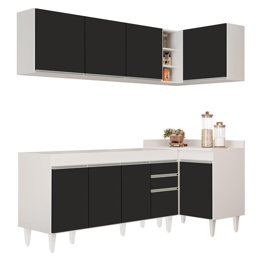 Armário De Cozinha Modulado De Canto Esquerdo 4 Peças Cp49 Balcão Sem Tampo Branco-preto - Lumil - 1