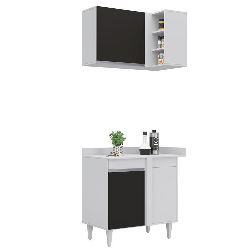 Armário De Cozinha Modulado De Canto Esquerdo 4 Peças Cp49 Balcão Sem Tampo Branco-preto - Lumil - 2
