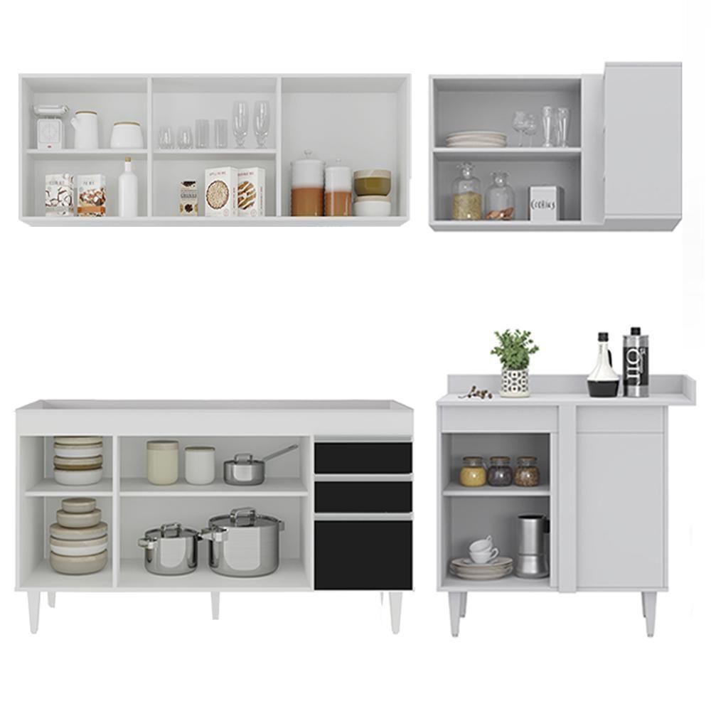 Armário De Cozinha Modulado De Canto Esquerdo 4 Peças Cp49 Balcão Sem Tampo Branco-preto - Lumil - 5