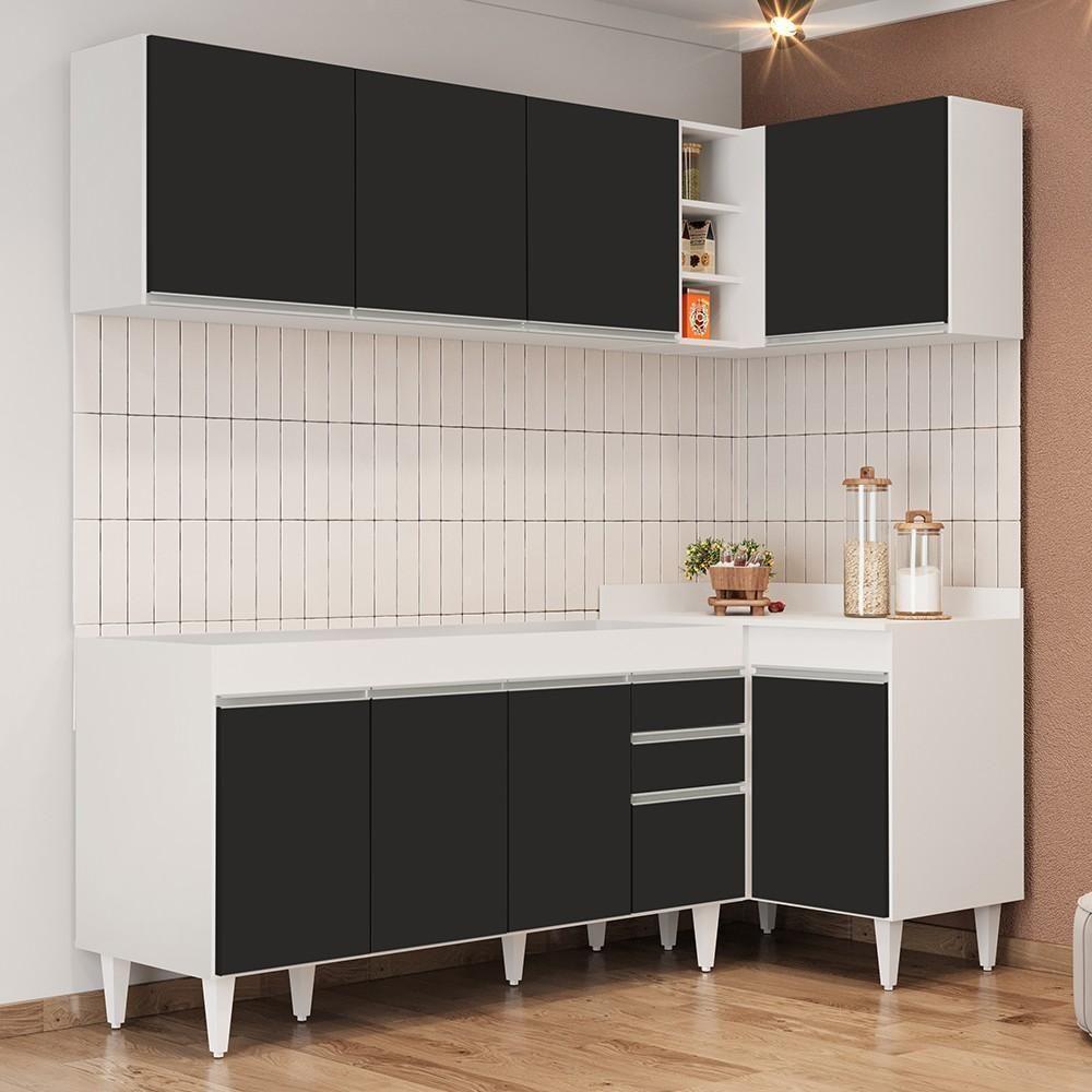 Armário De Cozinha Modulado De Canto Esquerdo 4 Peças Cp49 Balcão Sem Tampo Branco-preto - Lumil - 9