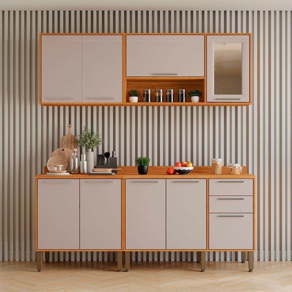 Cozinha Compacta 4 Peças 9 Portas 2 Gavetas Paris Sallêto Cinamomo Com Off White - 1