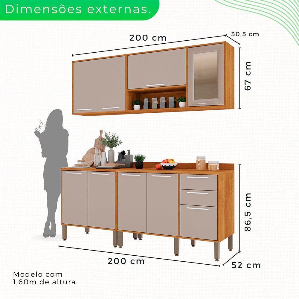 Cozinha Compacta 4 Peças 9 Portas 2 Gavetas Paris Sallêto Cinamomo Com Off White - 7