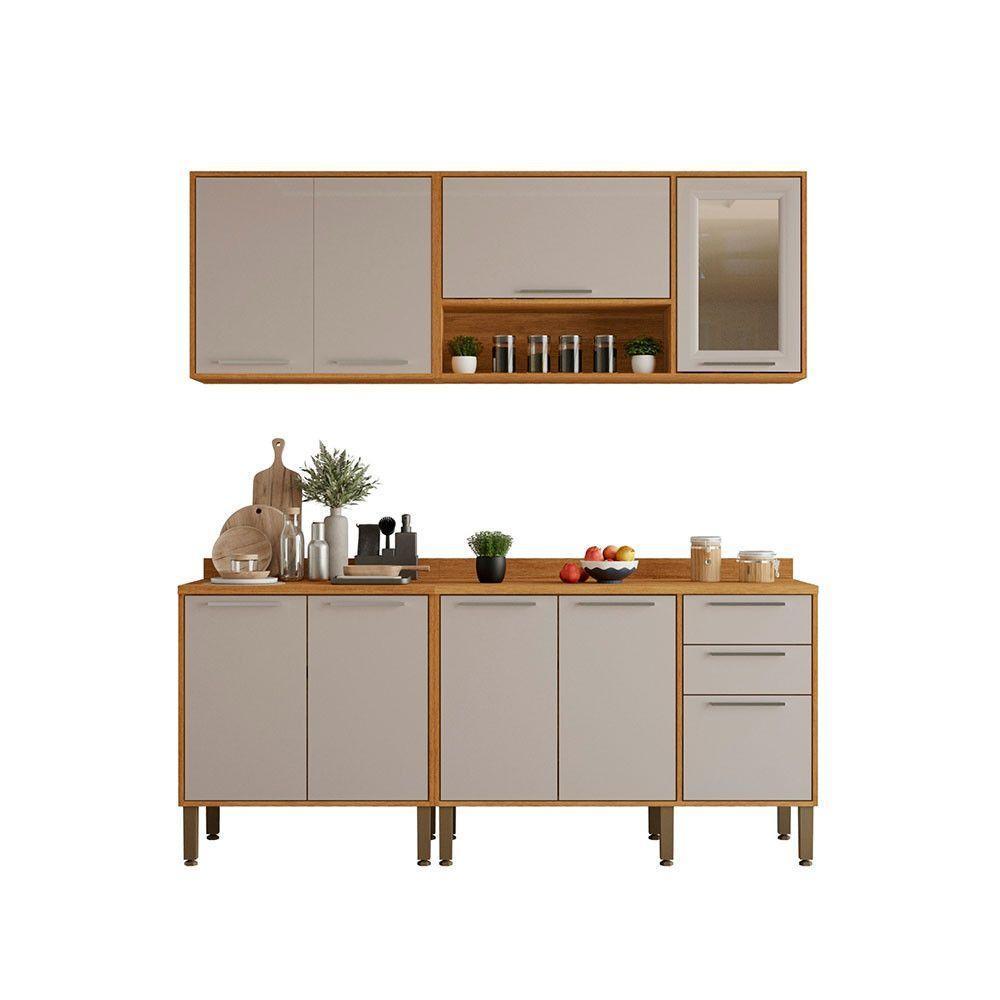 Cozinha Compacta 4 Peças 9 Portas 2 Gavetas Paris Sallêto Cinamomo Com Off White - 10