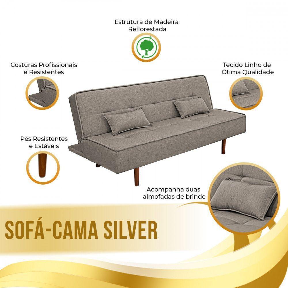 Sofá Cama Silver 3 Lugares Reclinável 1,92 Material Linho Carvalho - 4