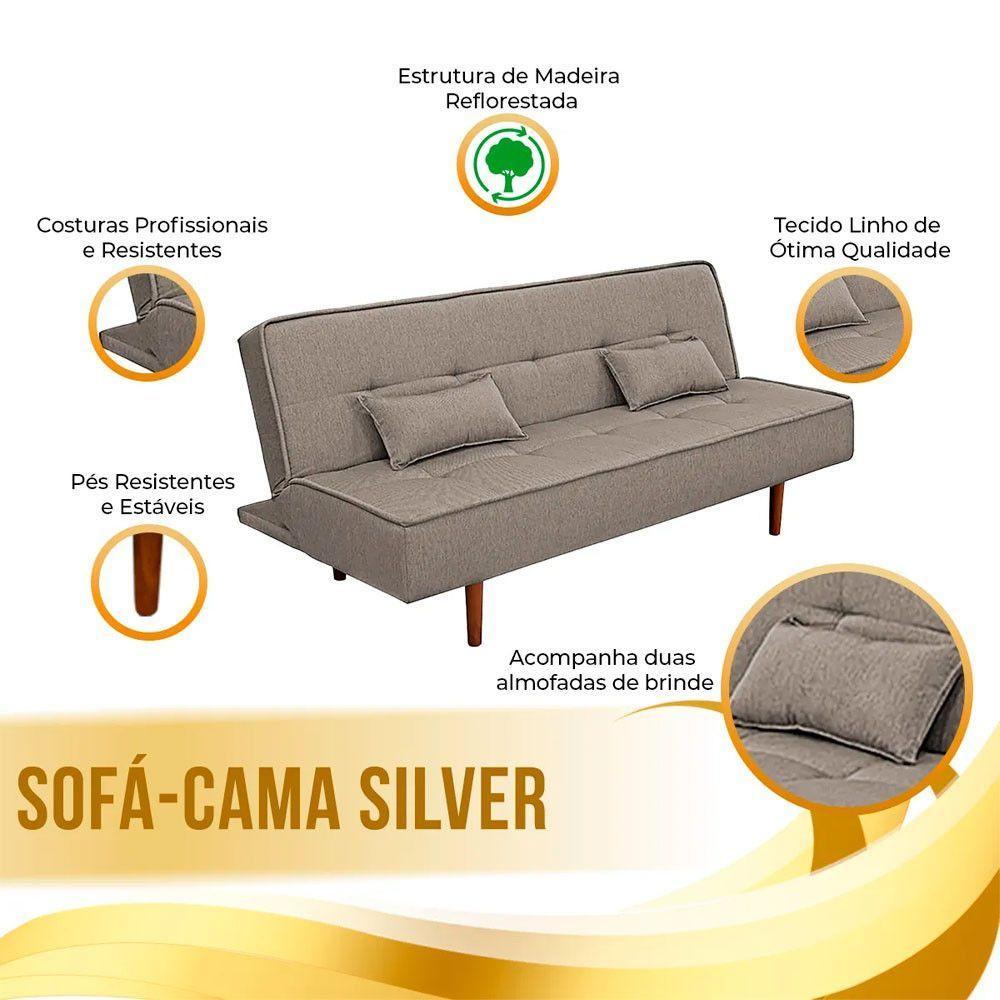 Sofá Cama Silver Linho Carvalho 1,92 - Shop Das Cabeceiras Carvalho - 2