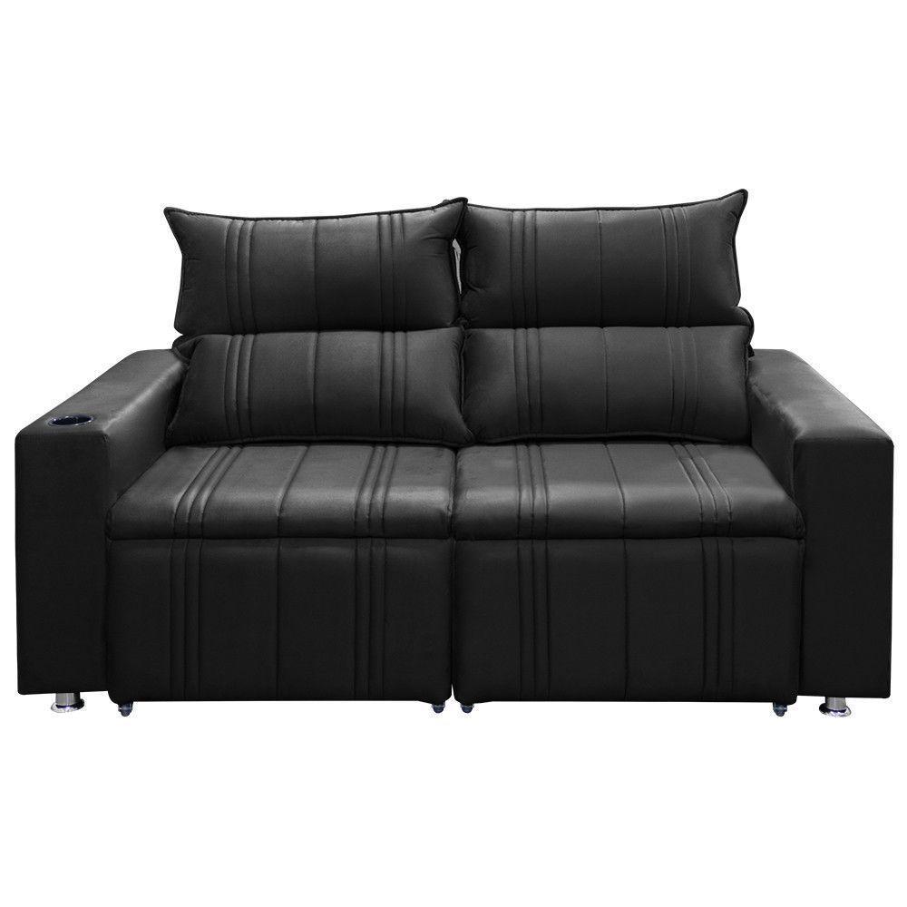 Sofá 2 Lugares Retrátil Madri 1,50m C/molas Veludo Preto - 1