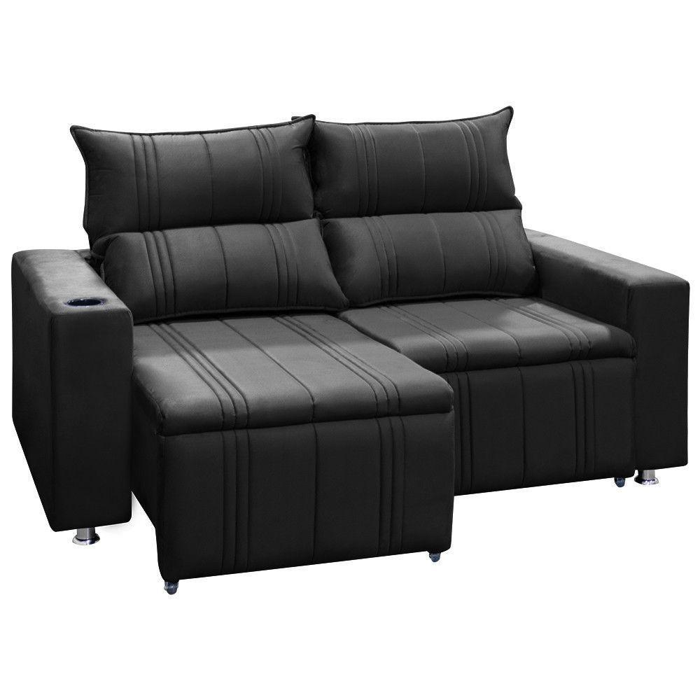 Sofá 2 Lugares Retrátil Madri 1,50m C/molas Veludo Preto - 4