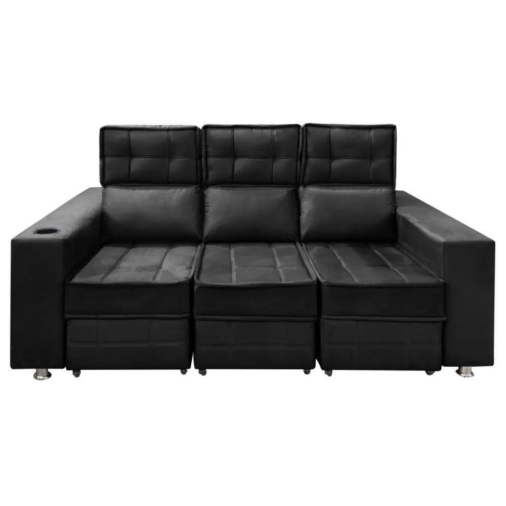 Sofá Retrátil E Reclinável 3 Lugares Londres 2.10cm C/molas Preto - 1