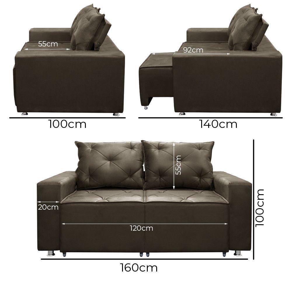 Sofá 2 Lugares Bariloche 1.60cm Suede Shop Das Cabeceiras Marrom - 2