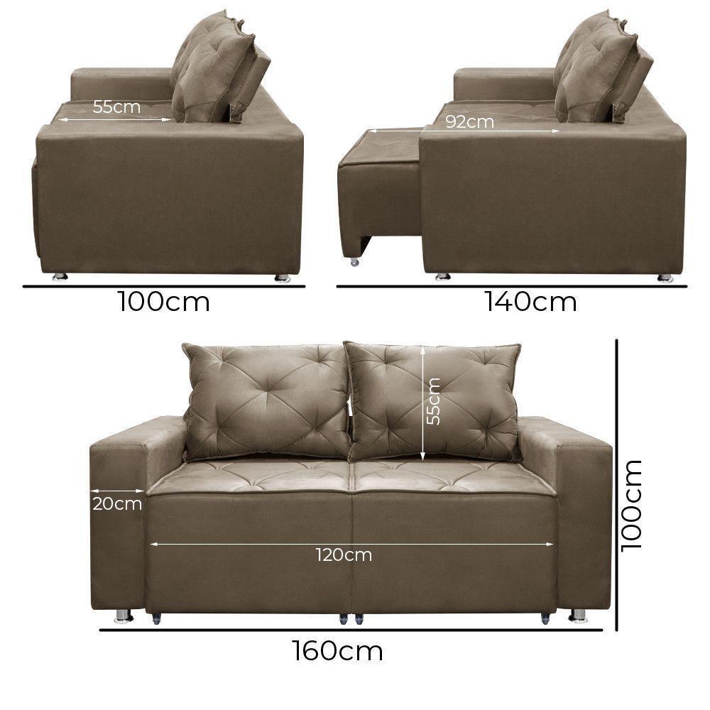 Sofá 2 Lugares Bariloche 1.60cm Suede Shop Das Cabeceiras Bege - 2