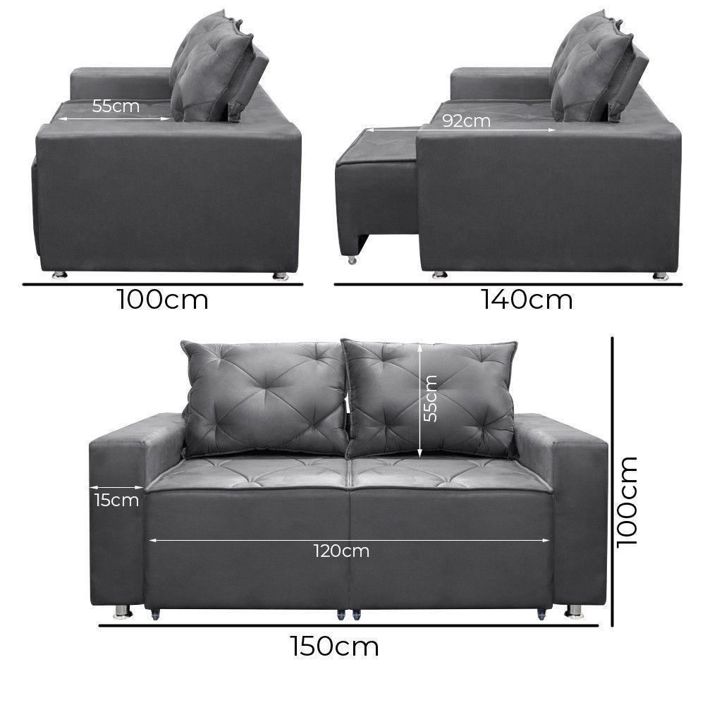 Sofá Retrátil E Reclinável 2 Lugares Bariloche 1.50cm Veludo Cinza Chumbo - 4