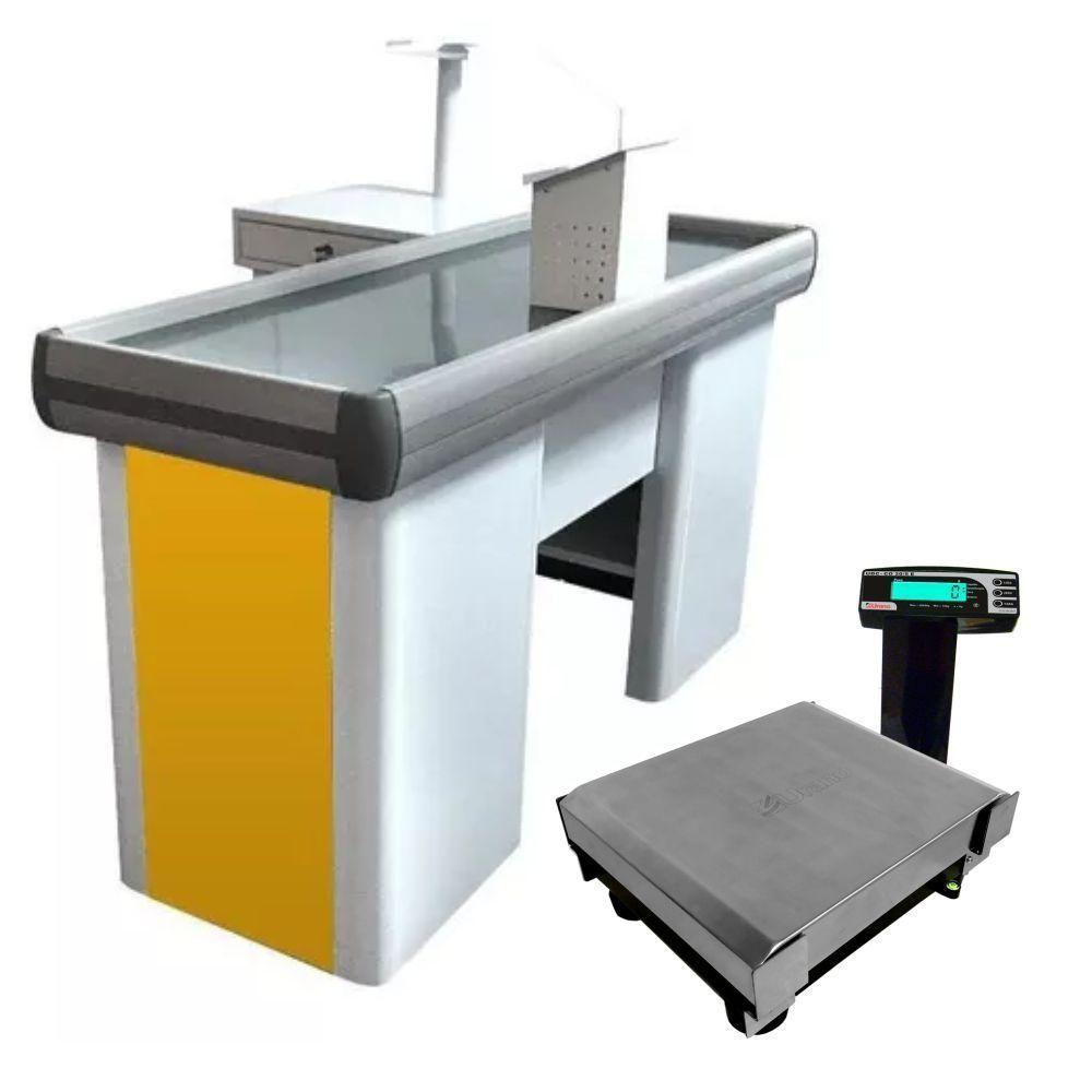 Caixa Supermercado Empacotador Amarelo 1,50m Check Out E Balança 30kg Urano Bivolt - 1