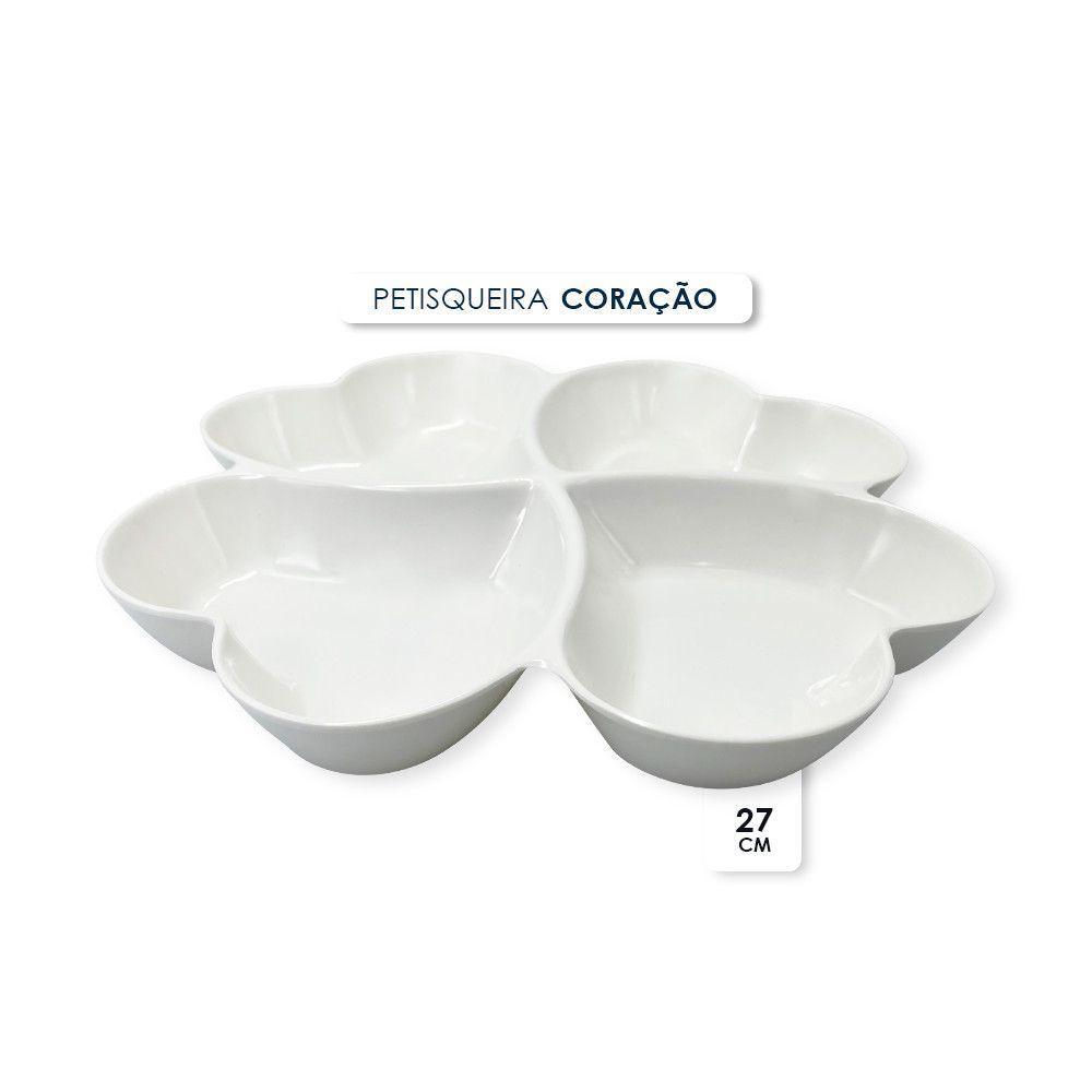 Petisqueira Coração 4 Divisórias Petisco Melamina 27cm - 2