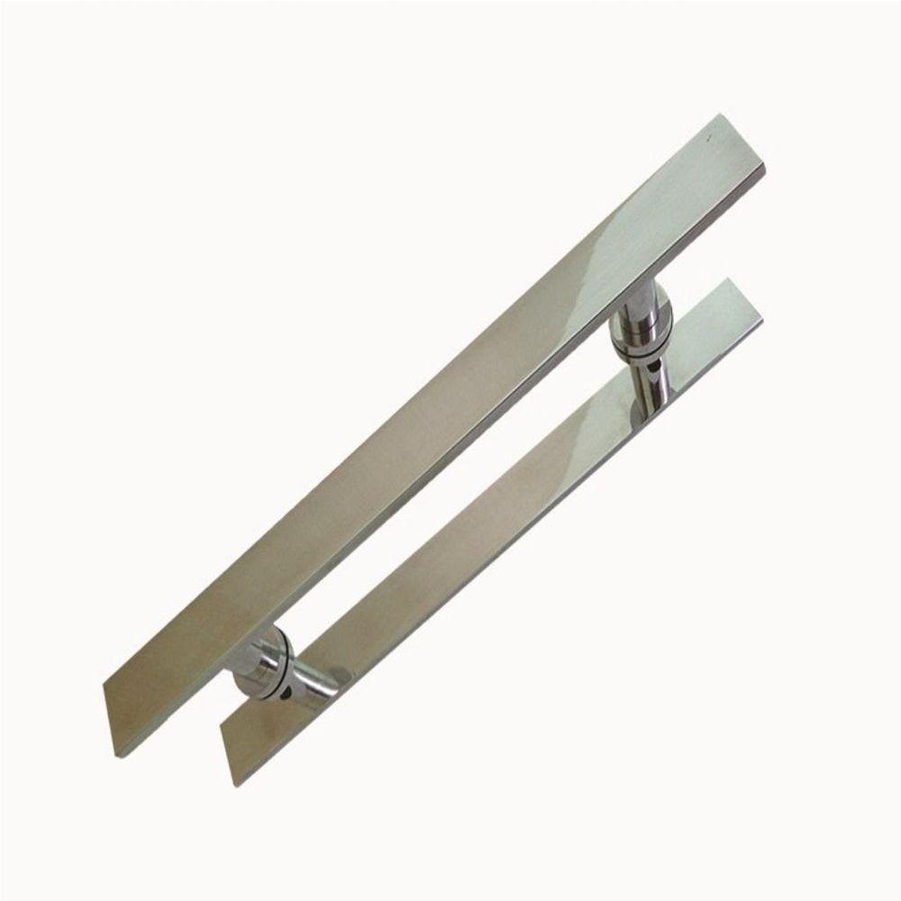 Puxador Duplo Top Bbb Inox 50 Cm Para Porta De Vidro - Madeira - 1