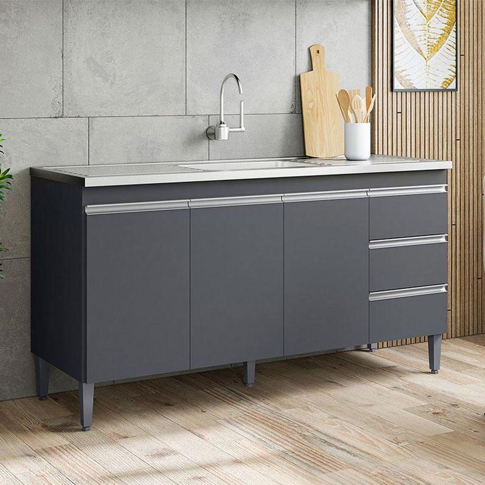 Balcão De Pia Ambiente Andréia 150 Cm Cinza Fosco - Ajl - 1