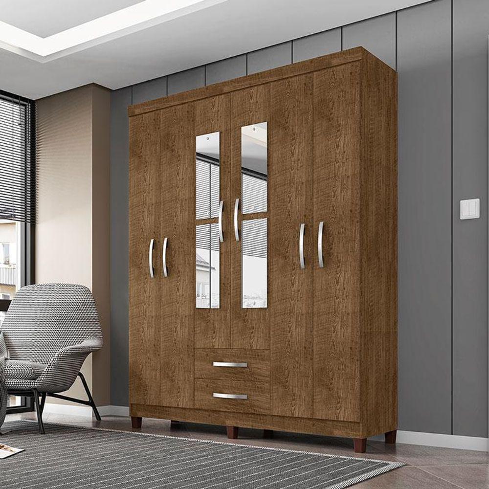 Guarda Roupa Casal Ambiente Mogi Com Espelho 6 Portas Malbec - Incorplac - 1