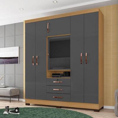 Guarda Roupa Casal Imperial 6 Portas Bater 3 Gavetas Carvalho Americano Grafite