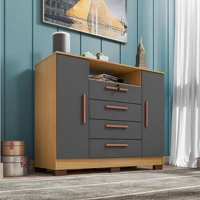 Cômoda Madri 4 Gavetas MDF com Puxador Plástico Grafite Carvalho Americano