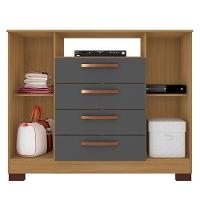 Cômoda Ambiente Mirassol 4 Gavetas 2 Portas Carvalho Americano Grafite - Incorplac - 2