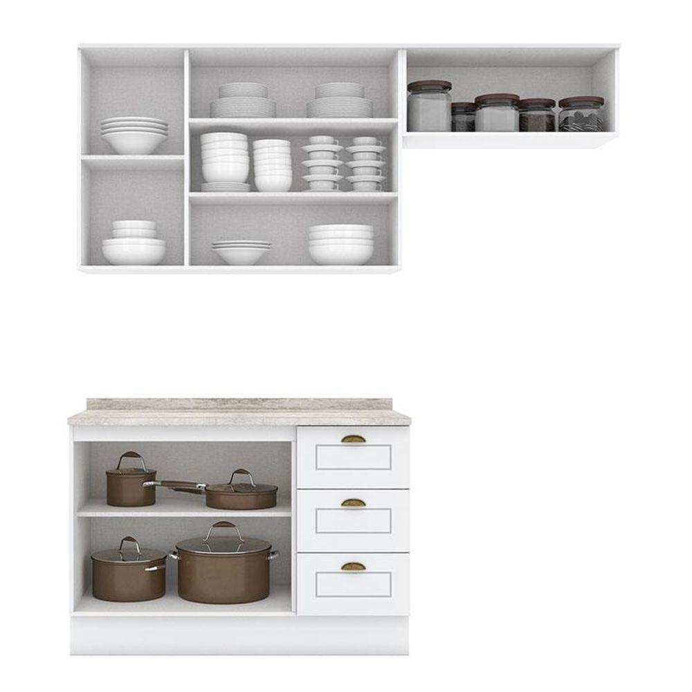 Cozinha Modulada Americana 3 Peças Branco Com Tampo Calcare - Henn - 1
