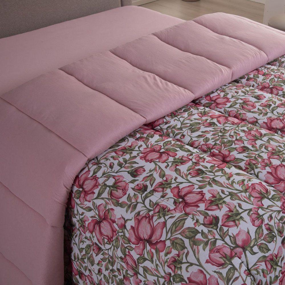 Edredom Cobertor Sonnet Solteiro Malha Estampada Dupla Face 100% Algodão - Flores - Rosê - 1