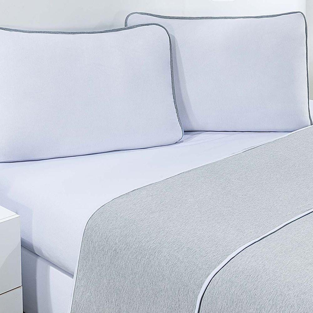 Jogo De Cama Malha Lençol 100% Algodão Urbano 3 Peças Solteiro - Branco-mescla - 2