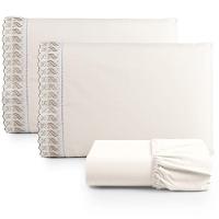 Jogo Cama Lençol Paris Queen Percal 180 Fios 100% Algodão Lese Bordada 3 Peças - Palha - 1