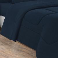 Kit Edredom Jogo De Lençol Malha 100% Algodão Gran Moratta 5 Peças Solteiro Azul Marinho - 2