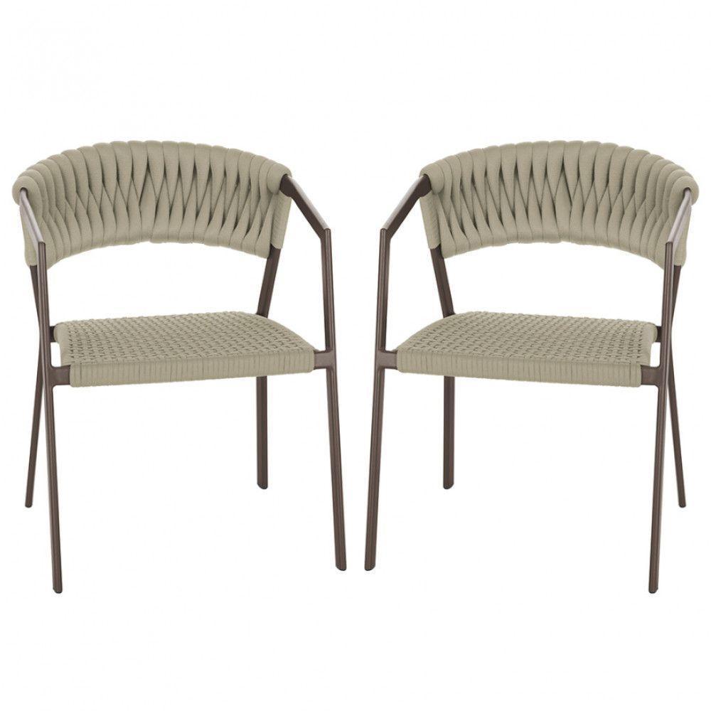 3 Cadeiras Atenas Tricô Náutico E Alumínio Varanda Marrom Rami - 1