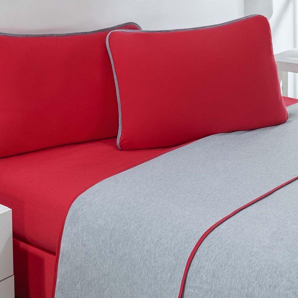 Jogo De Cama Malha Lençol 100% Algodão Urbano 4 Peças King - Vermelho-mescla - 2