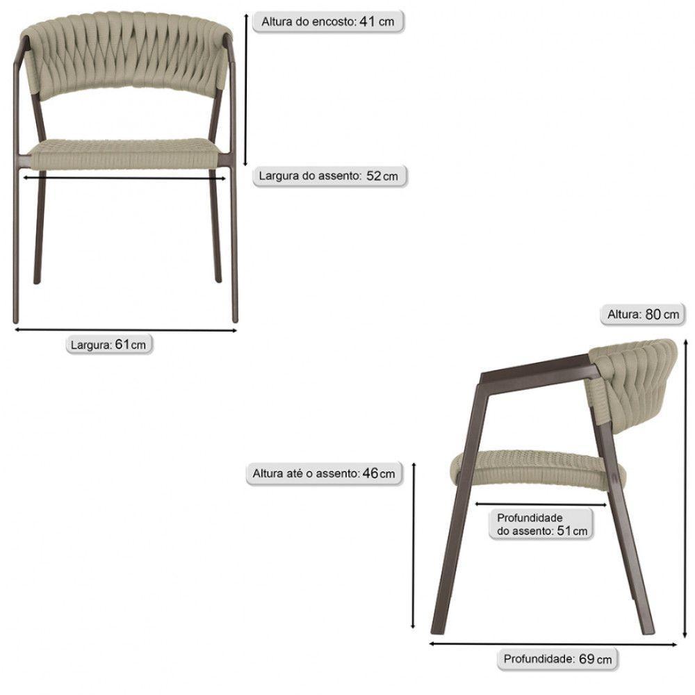 2 Cadeiras Atenas Tricô Náutico E Alumínio Uv Varanda Marrom Rami - 6