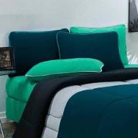 Kit Edredom Jogo De Lençol Malha 100% Algodão 7 Peças Queen Azul Petroleo-mescla-verde Jade - 2