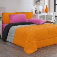 Kit Edredom Jogo De Lençol Malha 100% Algodão 7 Peças Queen Laranja-mescla-pink - 1