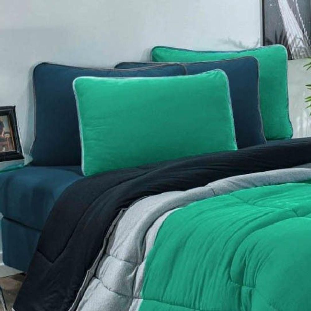 Kit Edredom Jogo De Lençol Malha 100% Algodão 7 Peças Casal Verde Jade-mescla-azul Petroleo - 2
