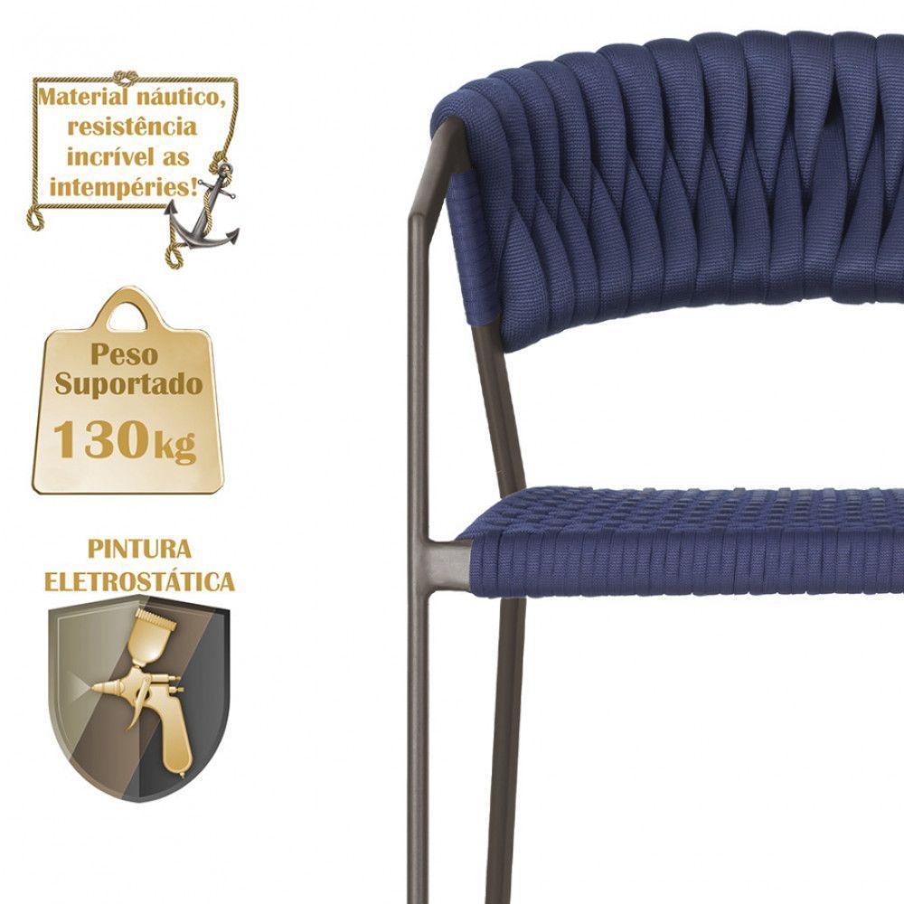 2 Cadeiras Atenas Tricô Náutico E Alumínio Uv Varanda Marrom Azul - 4