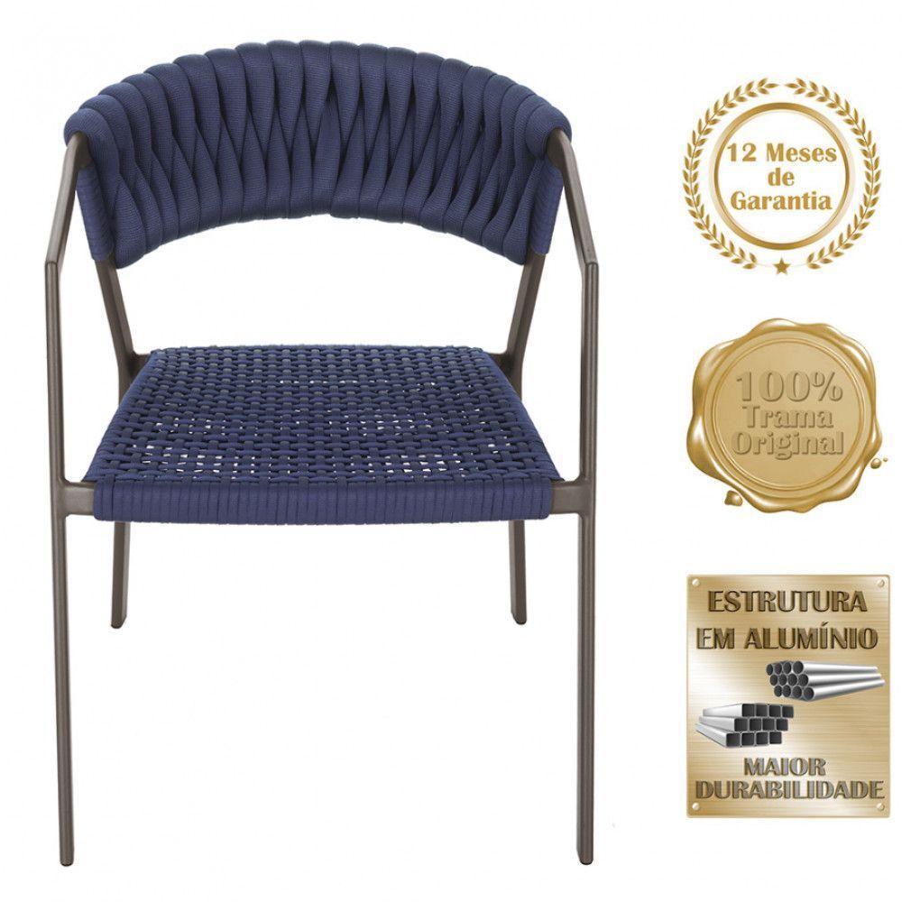 2 Cadeiras Atenas Tricô Náutico E Alumínio Uv Varanda Marrom Azul - 5