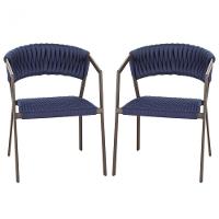 2 Cadeiras Atenas Tricô Náutico E Alumínio Uv Varanda Marrom Azul - 1