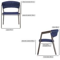 2 Cadeiras Atenas Tricô Náutico E Alumínio Uv Varanda Marrom Azul - 6