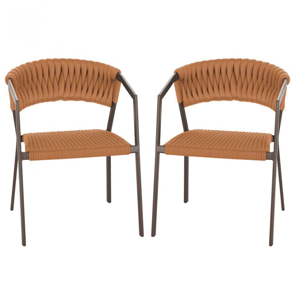 2 Cadeiras Atenas Tricô Náutico E Alumínio Uv Varanda Marrom Terra Cota - 1