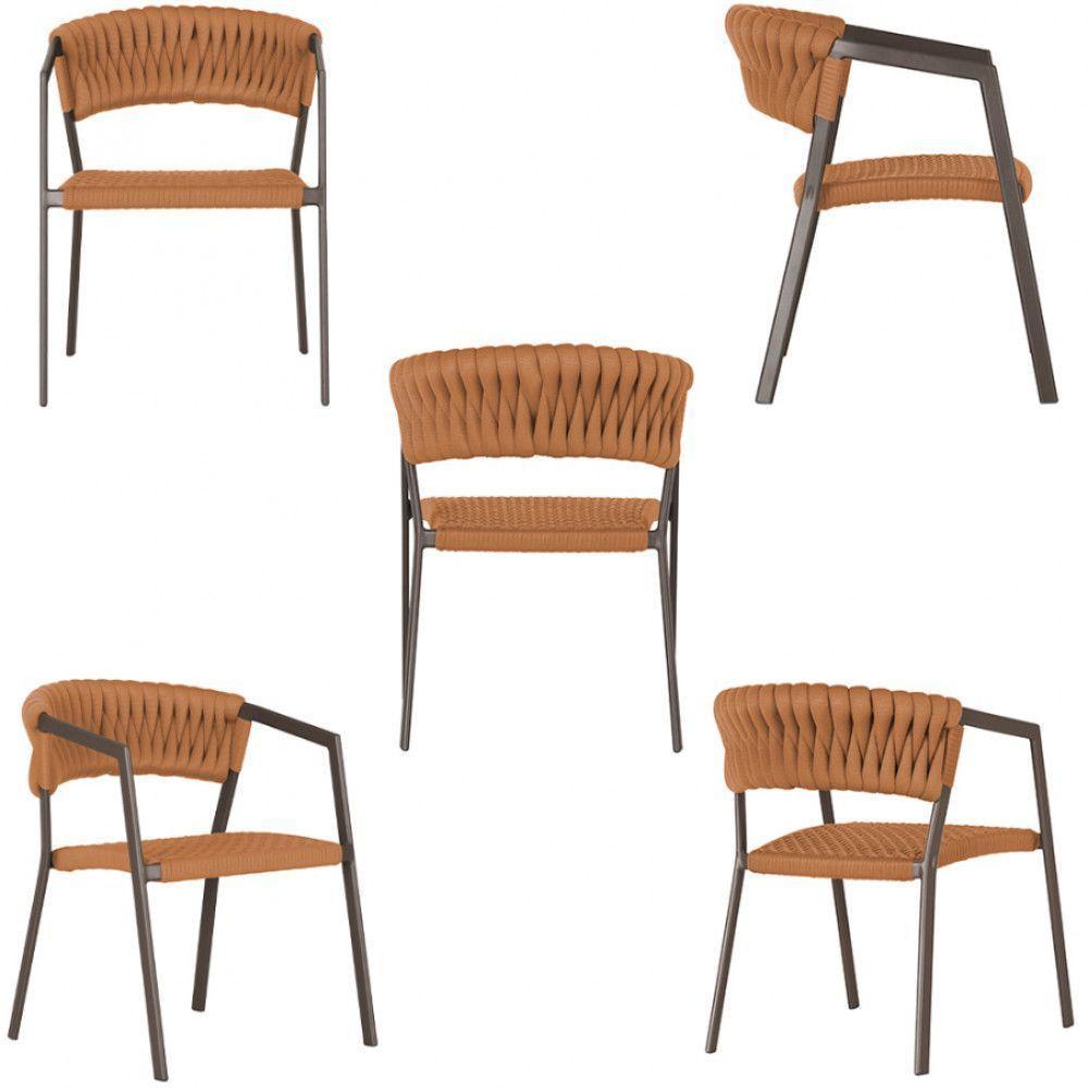 2 Cadeiras Atenas Tricô Náutico E Alumínio Uv Varanda Marrom Terra Cota - 3