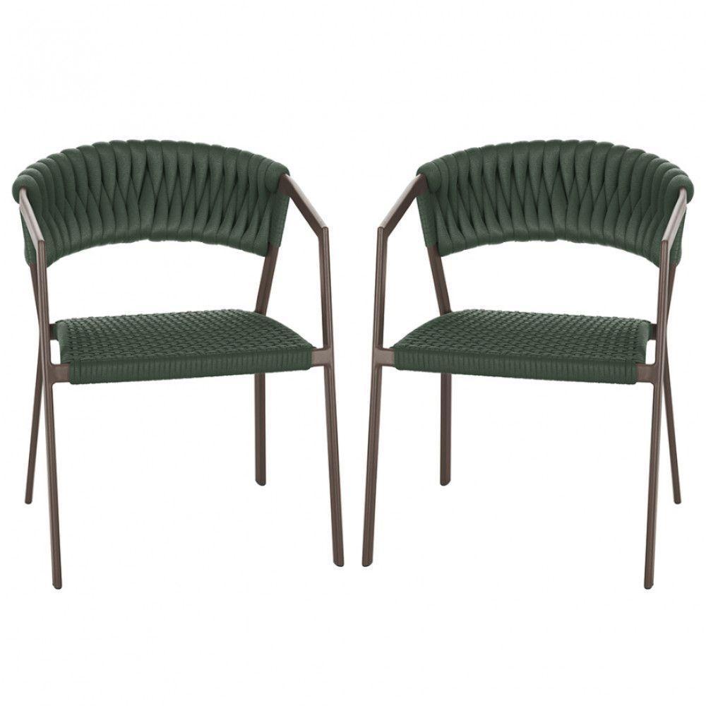 2 Cadeiras Atenas Tricô Náutico E Alumínio Uv Varanda Marrom Verde - 1