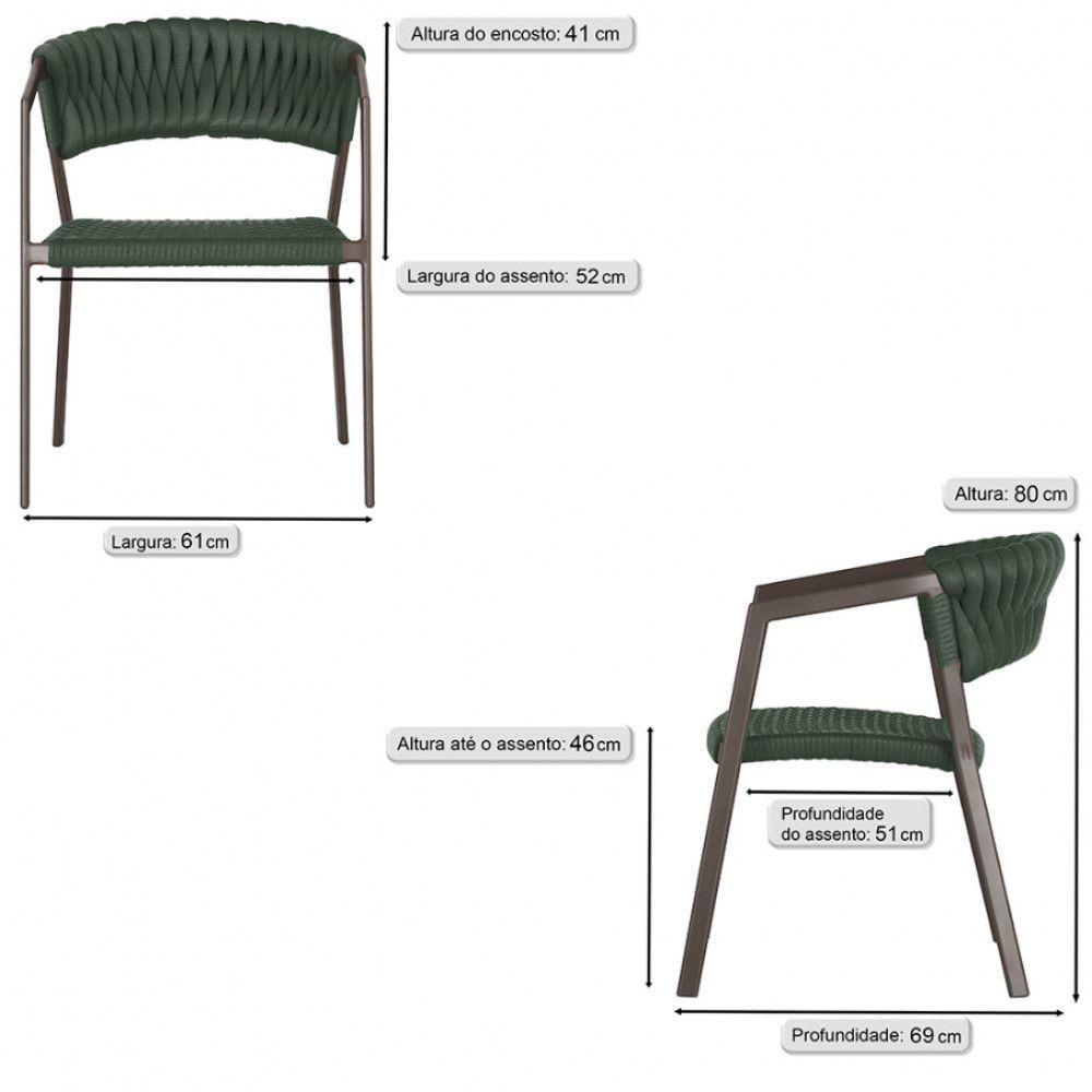 2 Cadeiras Atenas Tricô Náutico E Alumínio Uv Varanda Marrom Verde - 5