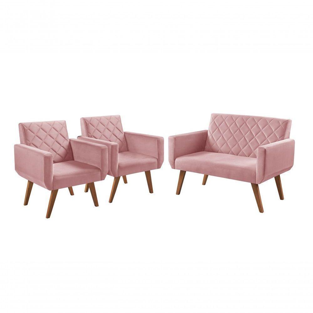 Conjunto Anabelle 2 Poltronas De 1 Lugar 1 Poltrona 2 Lugares Braço Unidecor Rosa. - 1