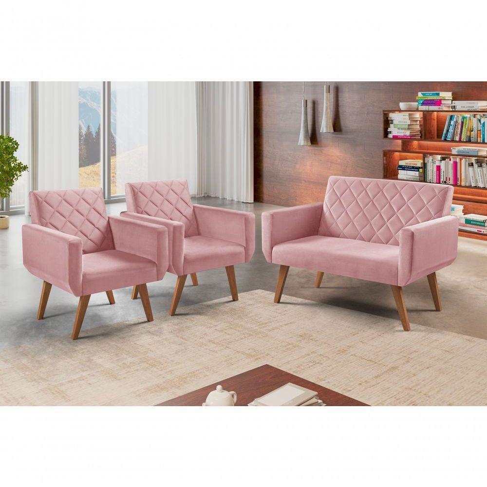 Conjunto Anabelle 2 Poltronas De 1 Lugar 1 Poltrona 2 Lugares Braço Unidecor Rosa. - 2